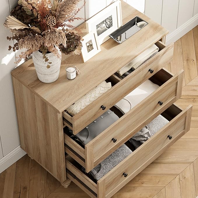 WAMPAT Kids Dresser for Bedroom with 6 Drawers, Oak Baby Dressers with Wide Chest of Drawers, Mid Century Modern Wooden Closet Storage Organizer, Large Wood Dressers for Living Room, Nursery, Hallway