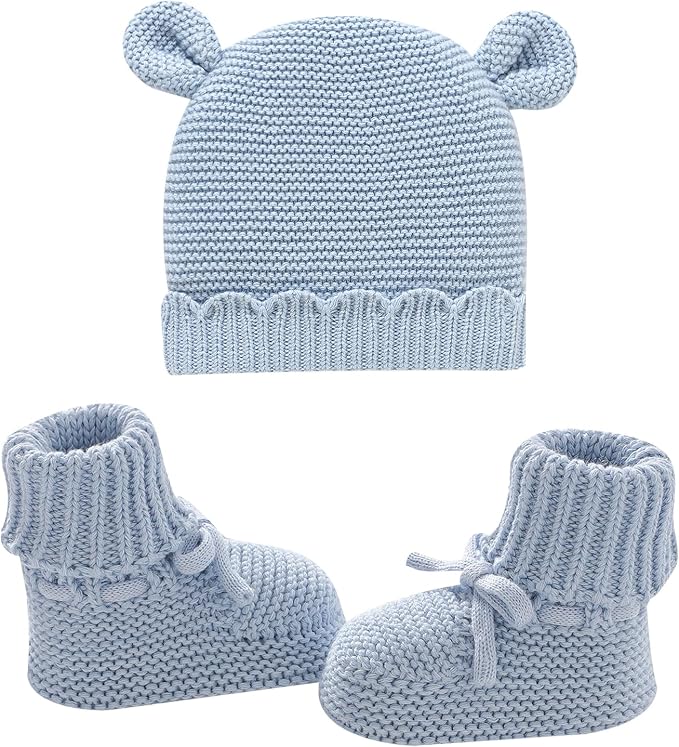 Hadetoto 100% Organic Cotton Baby Beanie and Booties Set | Newborn, Knit Sock by Hadetoto