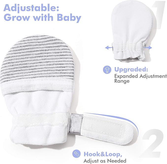 Baby Newborn No Scratch Mittens Stay On, 100% Cotton Adjustable 0-12M | Soft - Image 3