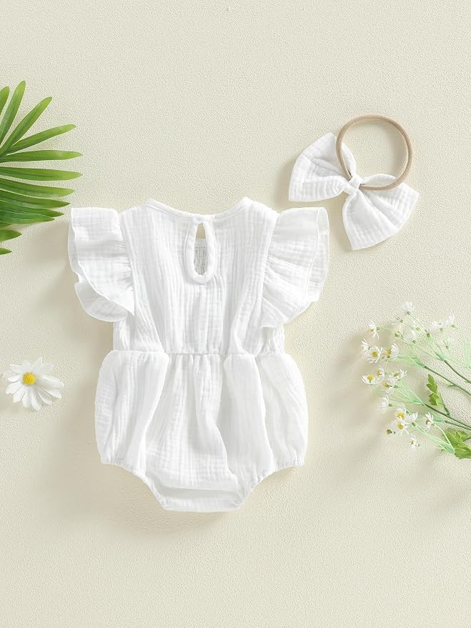 Kavousa Newborn Baby Girl Clothes Summer Bubble Romper Headband Outfit - Image 7