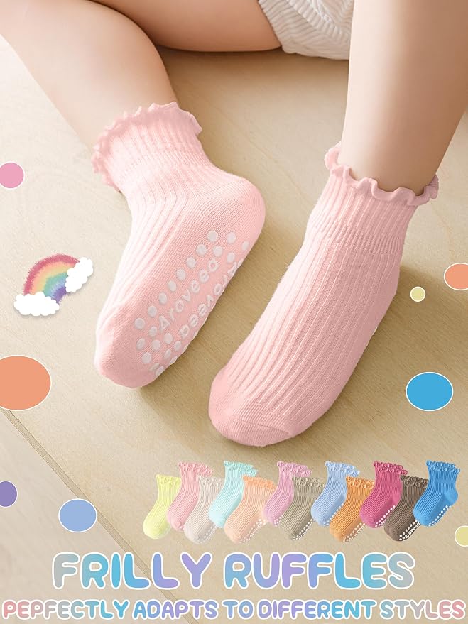 Baby Toddler Girls Socks Grip Ruffle Non Slip Kids Cotton 12 Pack Socks | - Image 6