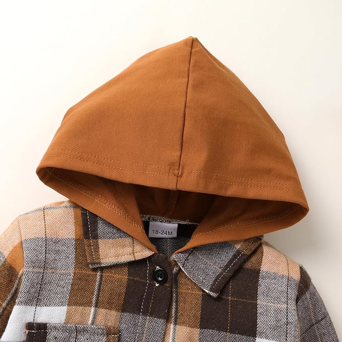 YOUNGER STAR Toddler Kids Boys Girls Flannel Hooded Plaid Shirt Button Baby Red - Image 4