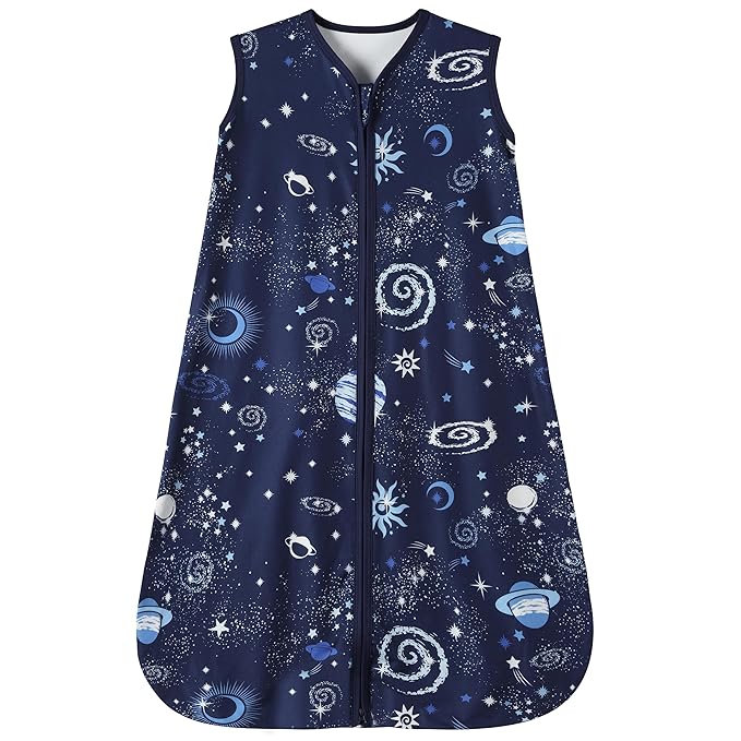 Baby Sleep Sack 6-12 Months Baby Wearable Blanket 100% Rayon Cotton 2-Way Zipper Toddler Sleeping Sack，Comfy Soft Lightweight TOG 0.3（Galaxies）