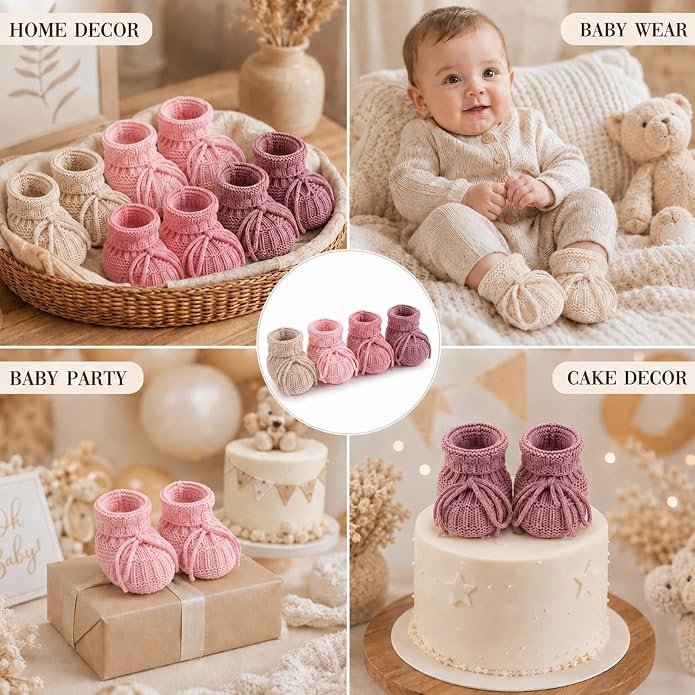 gisgfim 4 Pairs Knitted Baby Booties Newborn Walking Shoes Cotton Bootie Cozy - Image 7