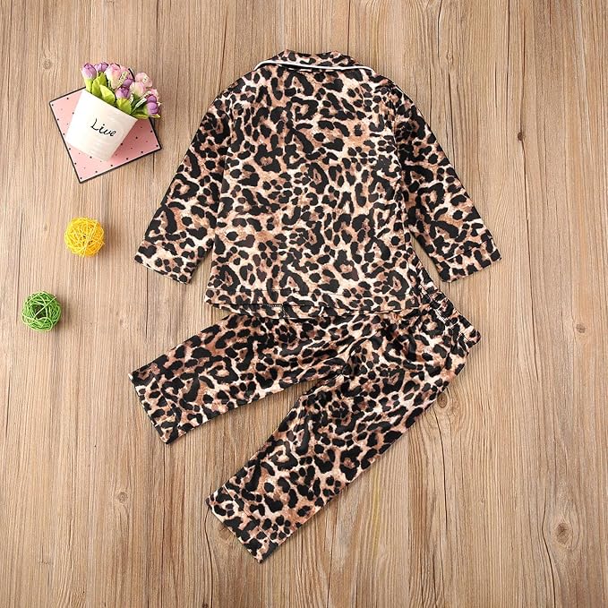 Kids Baby Girl Boy Satin Pajamas Set Button Down Sleep Shirt Top+Long Pants - Image 3