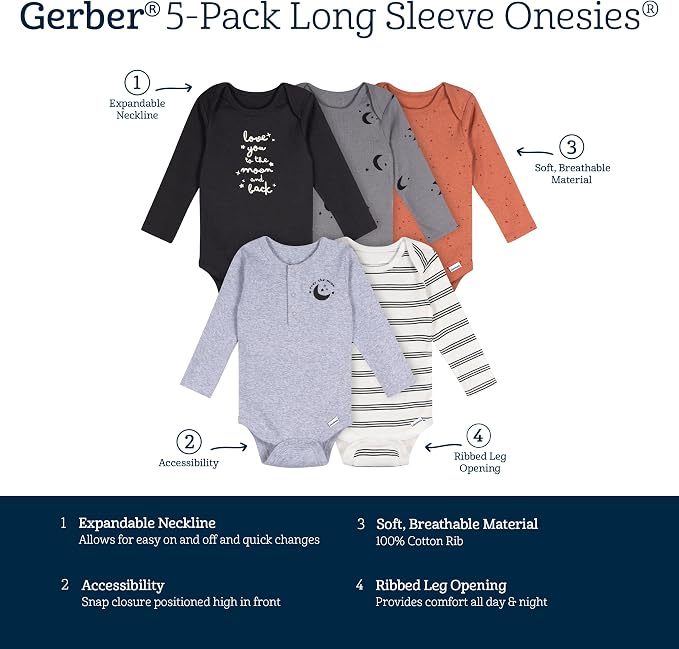 Gerber Baby Boys 6-Pack Long Sleeve Onesies Bodysuit - Image 7