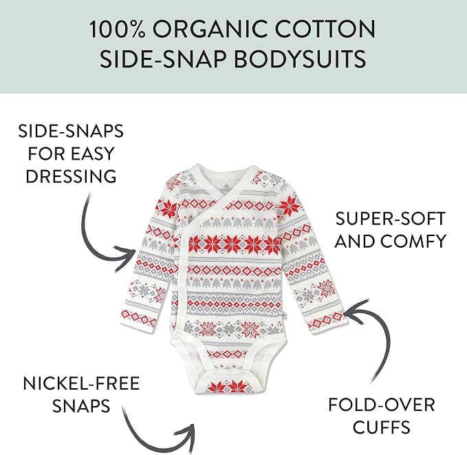 HonestBaby Baby 3-pack Long Sleeve Side-snap Kimono Bodysuits Organic Cotton - Image 2