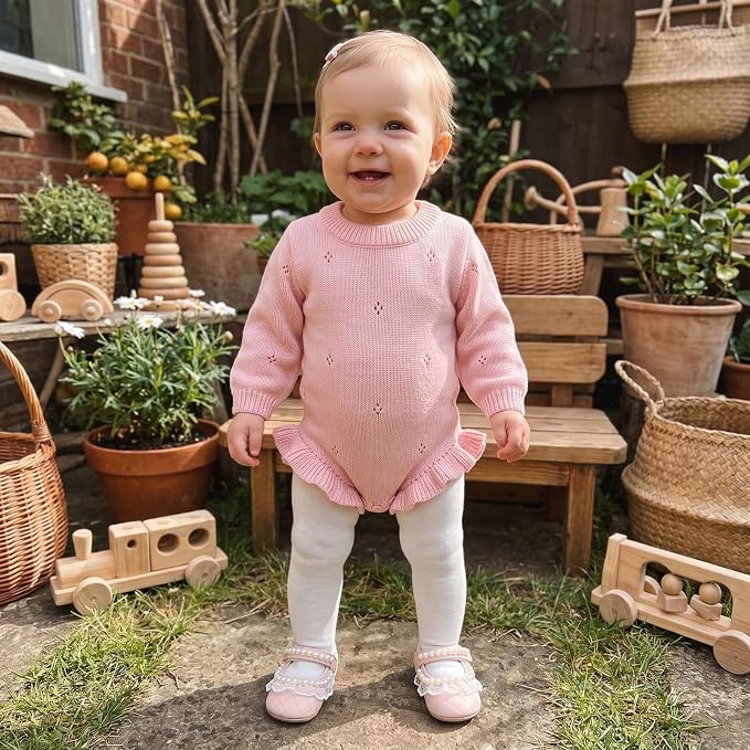 Mubineo Baby Girl Fall Winter Clothes Basic Plain Cute Sweater Romper Outfit - Image 2