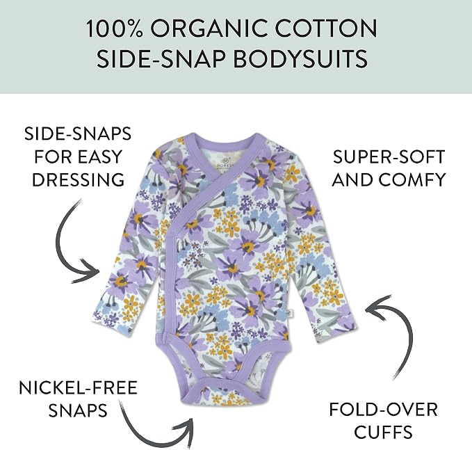 HonestBaby Baby 3-pack Long Sleeve Side-snap Kimono Bodysuits Organic Cotton - Image 3
