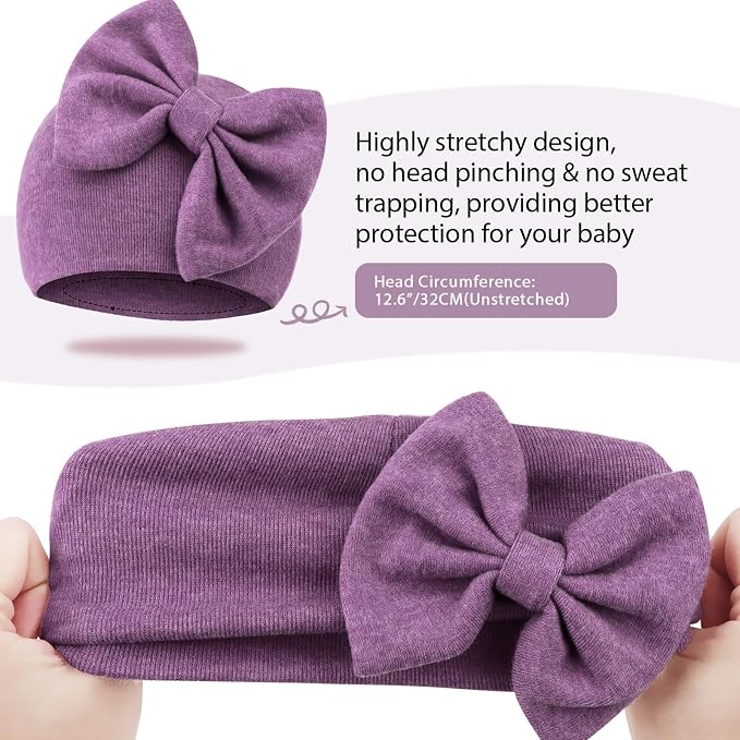 BQUBO Newborn Girls Hats Baby Hat and Mittens Set Infant Caps Bow Hospital - Image 6