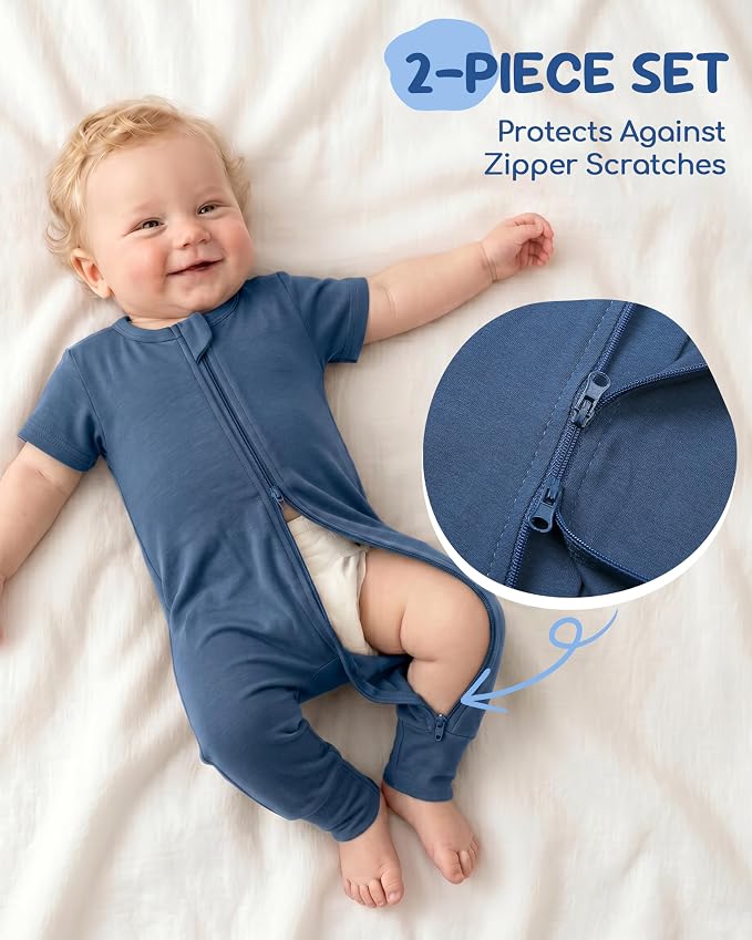 Baby Boy Girl Infant Rompers Short Sleeve Cotton Zipper Footless Summer - Image 3