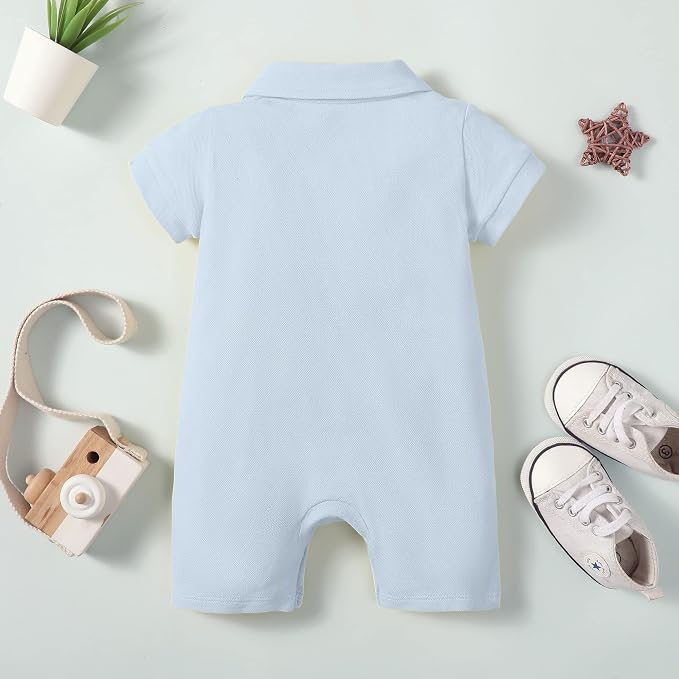 DEFAHN Baby Boy Polo Romper Short Sleeve Collared One-Piece Outfit 0-24M - Image 6