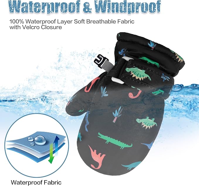 Toddler Mittens Lined Fleece Snow Gloves - Image 3