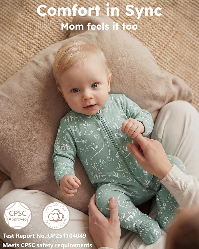 Baby Sleepers 100% Cotton Footie Pajamas, Newborn 0-3 3-6 6-9 Months - Image 5