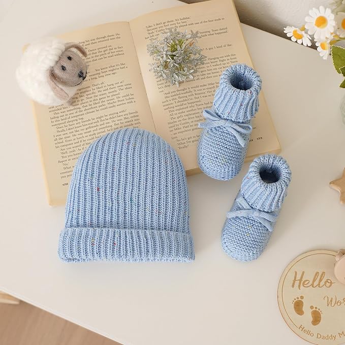 LAWKUL Baby Beanie and Booties 2-Piece Set | Newborn, Knit Hat, Cotton Sock - Image 4