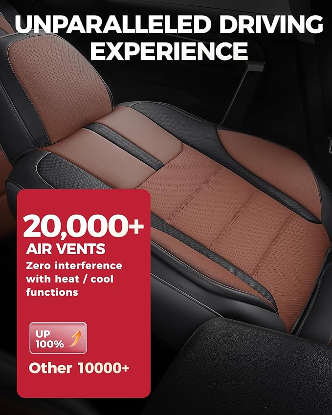 FREESOO Black Brown Car Seat Covers Full Set - Faux Nappa Leather Seat Covers for Cars, with Front Seatbelt Pads, Ultra Waterproof Cushion Protectors Fit for Most 5 Seats Sedans SUV Trucks Pick-ups