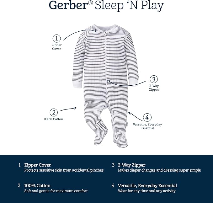 Gerber baby-girls Baby Unisex 2-pack 2-way Zip Textured Sleep 'N Play - Image 7