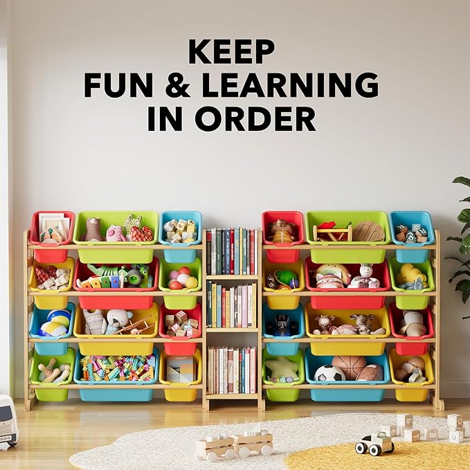 SpaceAid Large Toy Storage Organizer with 24 Bins and 3 Shelves, Toy Organizers Storage Bookshelf, Kids Bin Shelf Box Bookcase for Bedroom Playroom Organization Room Decor, Multi-Colored