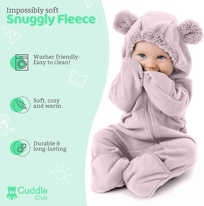 Cuddle Club Fleece Baby Bunting Bodysuit Hoodie, Newborn - Image 2