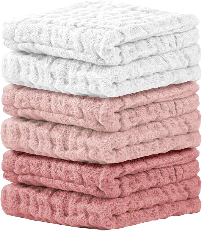 Cuddle Campus Baby Washcloths 6 Packs, Muslin Washcloths Baby, Cotton Burp by CuddleCampus
