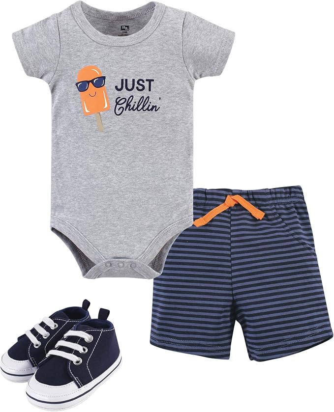 Hudson Baby Unisex Baby Cotton Bodysuit, Shorts and Shoe Set by HudsonBaby