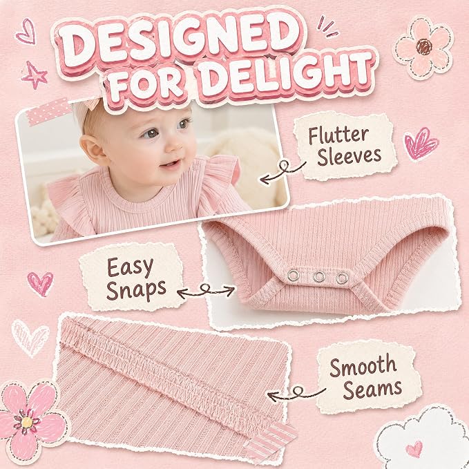 Baby Girl Knit Ruffle Outfit Clothes Ribbed 100% Organic Cotton Solid Color - Image 5