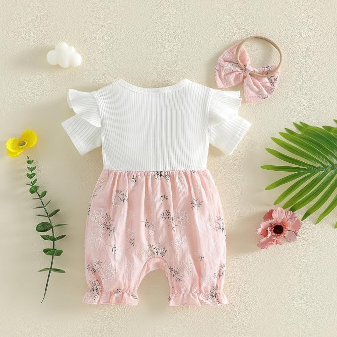 YINGISFITM Newborn Baby Girl Summer Clothes Short Sleeve Bubble Romper Bow - Image 5