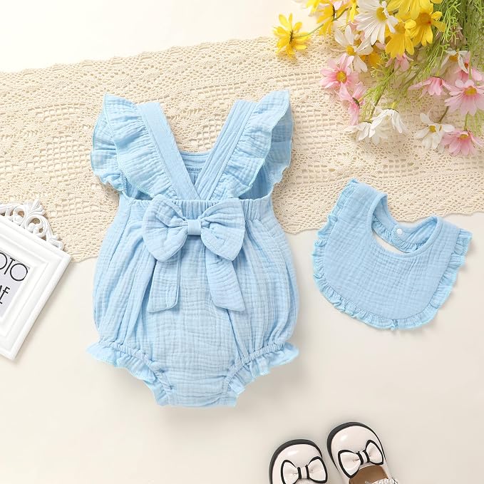YOUNGER TREE Baby Girl Romper 100% Cotton Ruffle Sleeveless Summer Outfit - Image 3