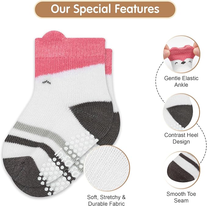 GOTS Organic Cotton Blend 7 Baby Socks 0-6 Months Animal Design Non Slip - Image 3