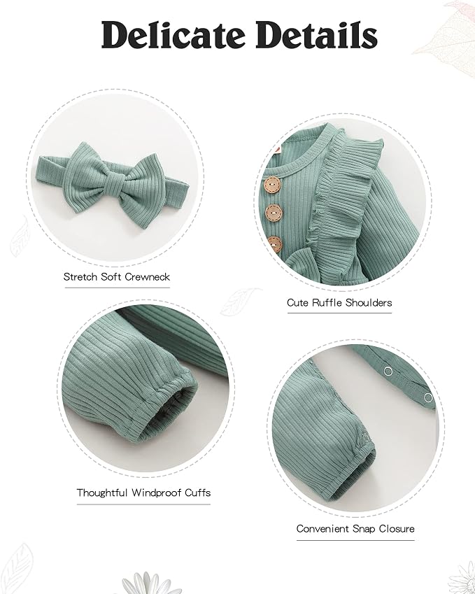 Mioglrie Newborn Baby Girl Clothes 1 Piece Infant Fall Winter Romper Outfit | - Image 4