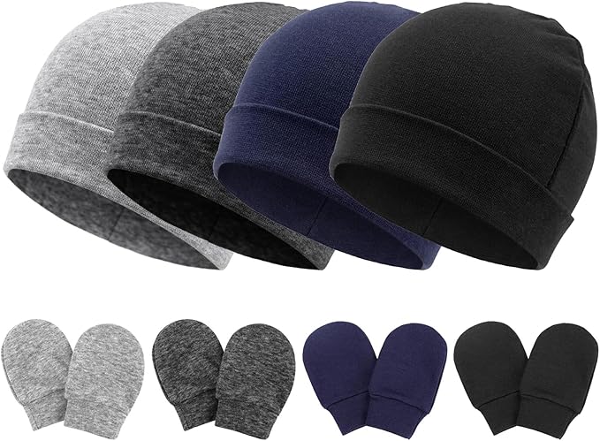 BQUBO Baby Hats and Mittens Infant Cotton Beanie Gloves No Scratch Set Newborn by DRESHOW