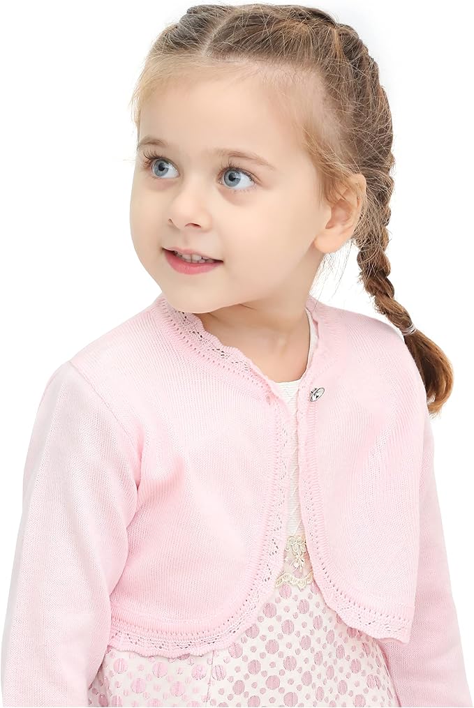 Lilax Little Girls' Knit Long Sleeve Button Closure Bolero Cardigan Shrug - Image 3