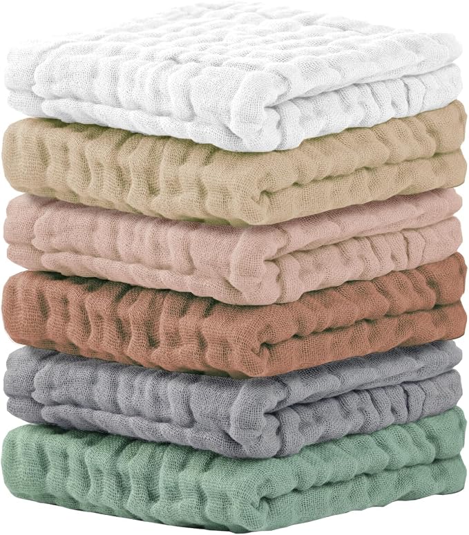 Cuddle Campus Baby Washcloths 6 Packs, Muslin Washcloths Baby, Cotton Burp by CuddleCampus