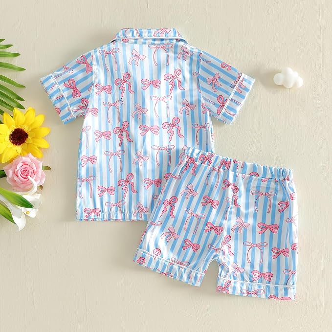 Kuriozud Toddler Baby Girl Pajamas Set Summer Floral Short Sleeve Button Down - Image 6