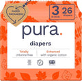 Pura Size 3 Eco-Friendly Diapers (9-20 lbs) Totally Chlorine Free (TCF) Hypoallergenic, Soft Organic Cotton, Sustainable, up to 12 Hours Leak Protection, Allergy UK, 1 Pack of 26 Diapers