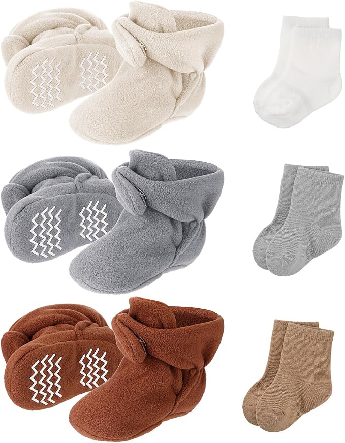 SATINIOR 3 Pairs Unisex Cozy Fleece Baby Booties by SATINIOR