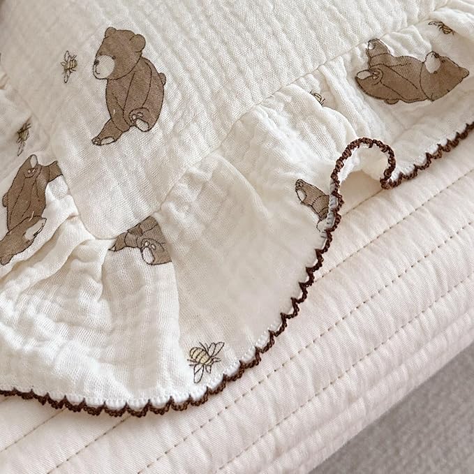 BuLuTu Cartoon Bear Muslin Pillowcase for Boys Girls Cute Animal Print Toddler Pillow Cases Soft Breathable Cotton Pillow Cover for Young Kids Bedding Nursery Decor,1 Piece, 20"x26"