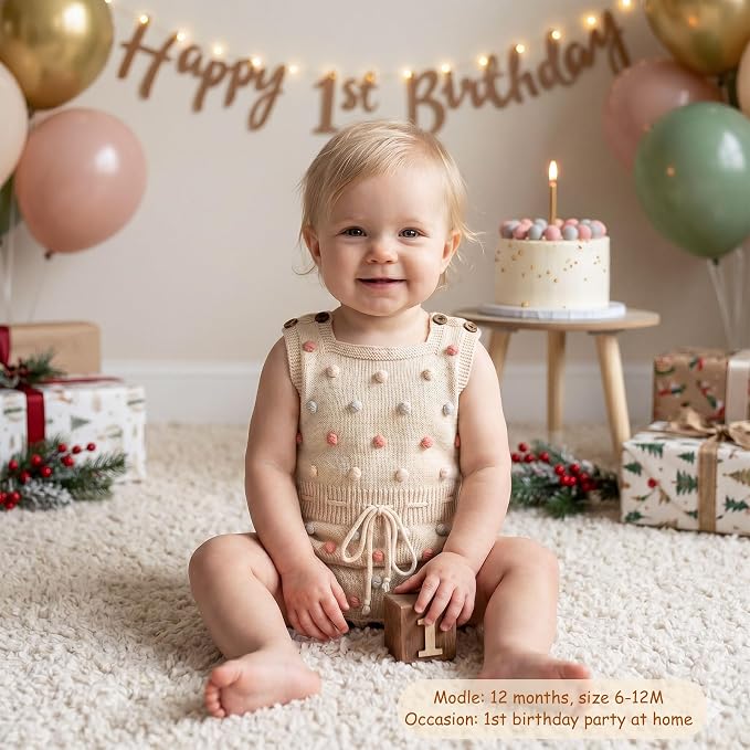 Simplee kids Baby Girl Romper, Sleeveless Pompoms Square Neck | Soft Breathable - Image 7