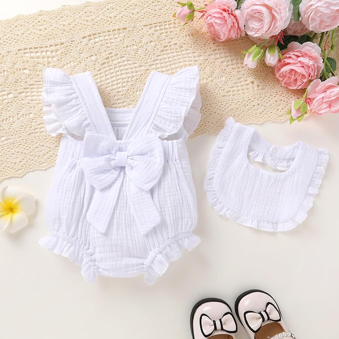YOUNGER TREE Baby Girl Romper 100% Cotton Ruffle Sleeveless Summer Outfit - Image 3