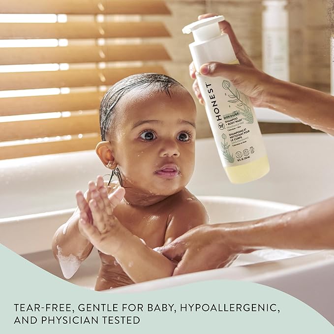 The Honest Company 2-in-1 Cleansing Shampoo and Body Wash for Sensitive Skin, Gentle Tear-Free Hypoallergenic Baby Wash with Naturally Derived Ingredients, Fragrance-Free, 18 fl oz