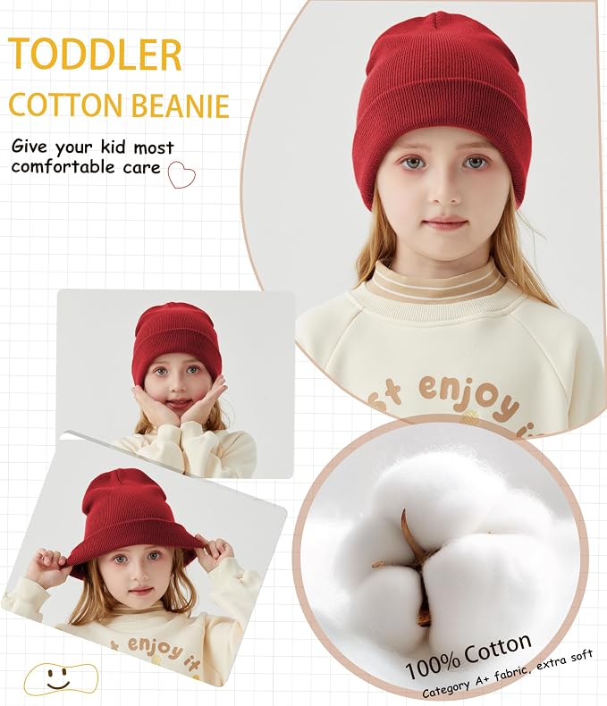 ROYBENS 100% Cotton Baby Beanie Cute Toddler Winter Hat Knit Caps Ages 0-8 | - Image 5