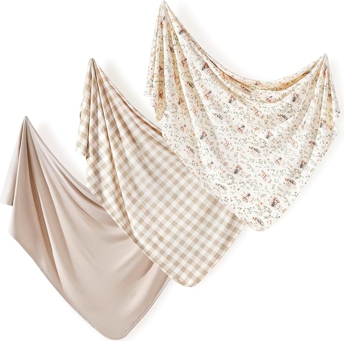 3-Pack Ultra Soft Stretchy Jersey Knit Baby Swaddle Blankets, 33x44 | Snug by BUYNOW