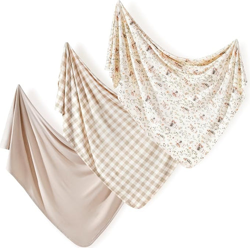 3-Pack Ultra Soft Stretchy Jersey Knit Baby Swaddle Blankets, 33x44 | Snug by BUYNOW