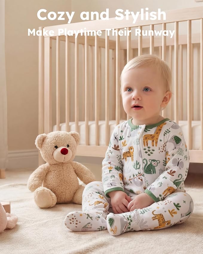 Baby Sleepers 100% Cotton Footie Pajamas, Newborn 0-3 3-6 6-9 Months - Image 2