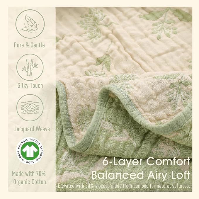 Muslin Baby Blanket, Organic Cotton Blend Jacquard | 43x43 Inches, Reversible - Image 3