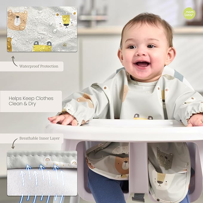 Waterproof Smock Baby Bibs for Eating | Long Sleeve Bib for Baby Led Weaning - Image 4