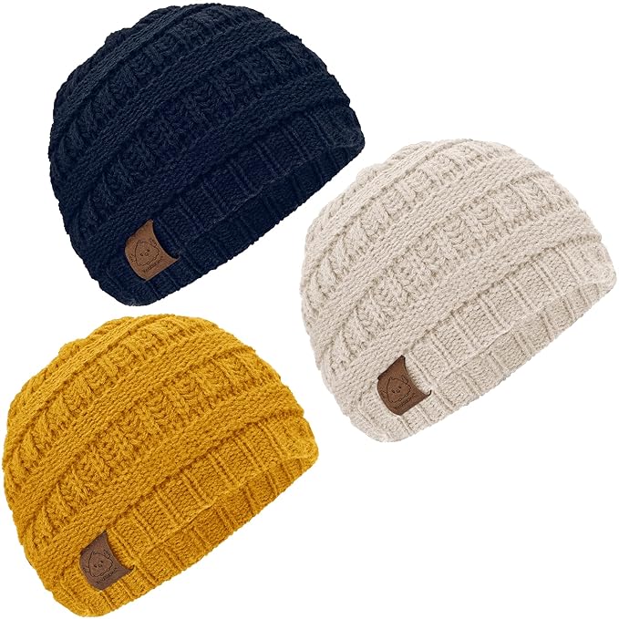 KeaBabies 3-Pack Baby Beanies for Boys, Girls - Stretchy Knit Baby Hats, Cute Newborn & Toddler Winter Hat, Soft & Warm Infant Beanie 6-36 Months (Sunshine, M)