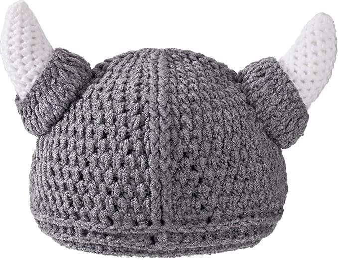 Baby Viking Knit Hat with Horns Barbarian Cute Beanie Hat Adult Crochet by BAINFE