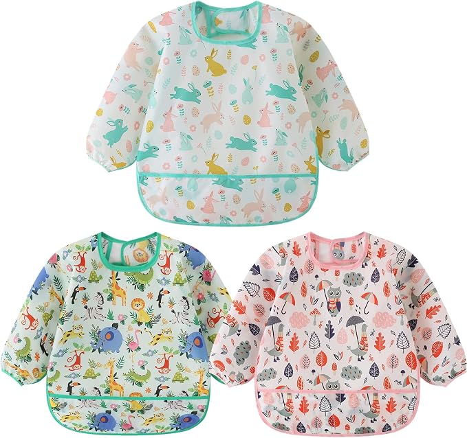 3 Pcs Waterproof Long Sleeves Baby Bibs Weaning Smock Bib 3-24 Months by HaimoBurg