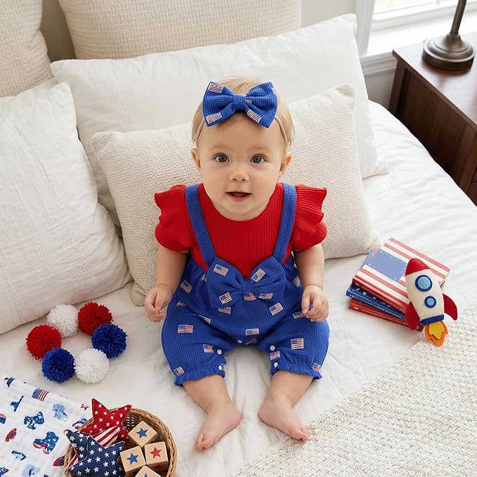 YINGISFITM Newborn Baby Girl Summer Clothes Short Sleeve Bubble Romper Bow - Image 3
